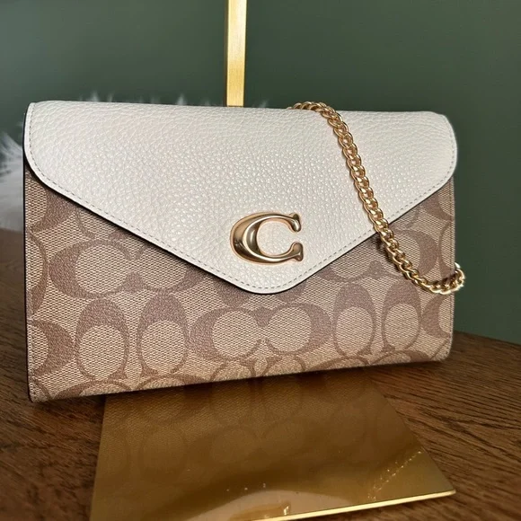 NWT! NEW! Coach Signature Tammi 2-way Clutch Chain Crossbody Brown Cream Women - Picture 11 of 11